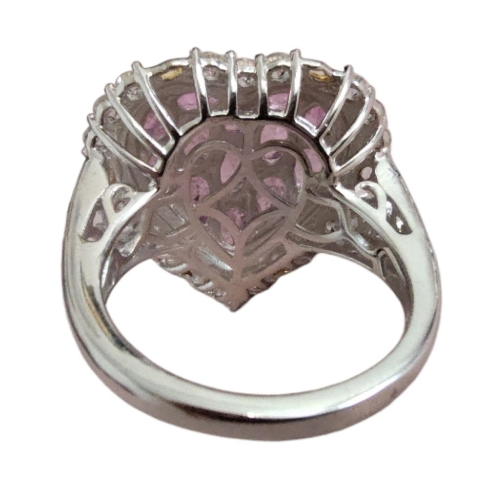 D’Joy Ilakaka Hot Pink Sapphire & White Zircon Blushing Heart Ring Size 6 - Picture 6 of 8